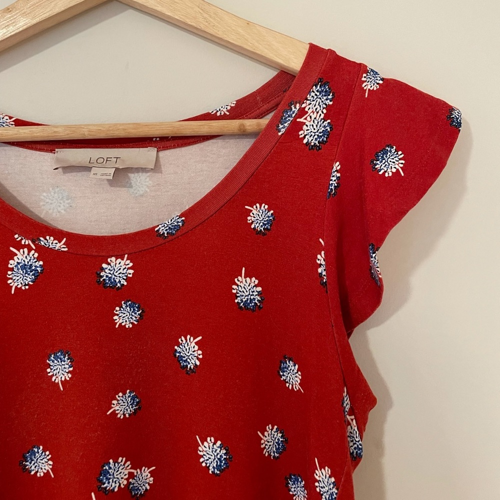 Loft Burnt Orange & Blue Floral Swing Dress - Picture 4 of 5